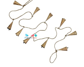 Christmas Garland of Rustic Cow bells, Mantel Fireplace Hanging String of Cone Bells
