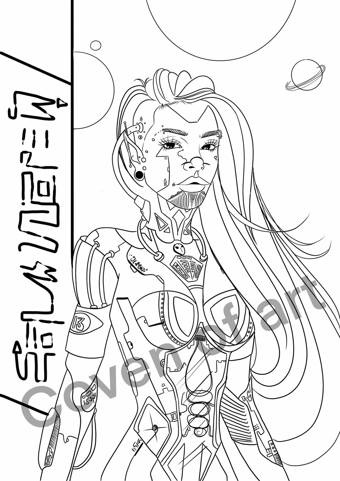 Physical Colouring Page Space Girl Space Adventure Colouring | Etsy