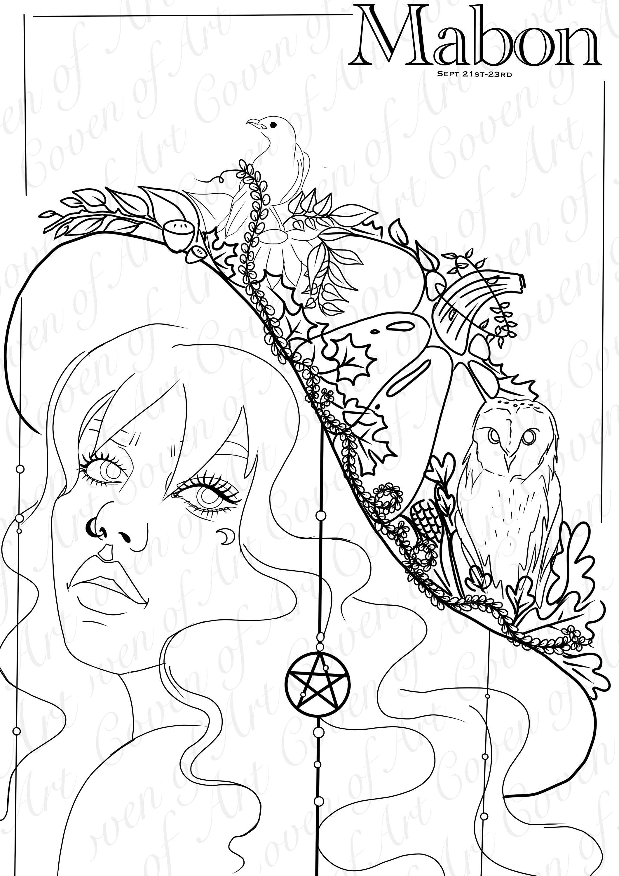 PRINT YOUR OWN colouring page mabon wiccan holiday | Etsy