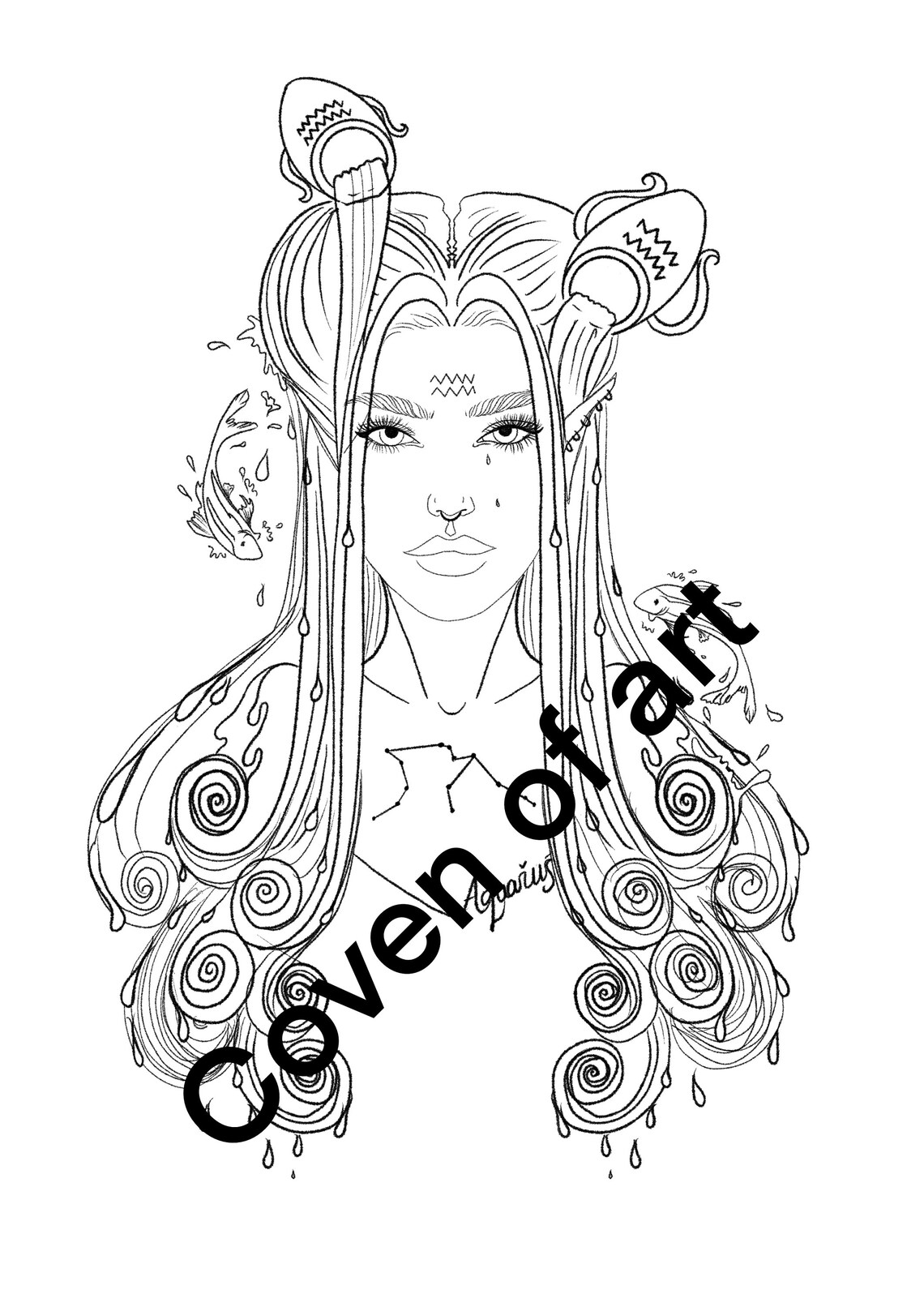 PRINT YOUR OWN colouring page: Aquarius horoscope colouring | Etsy