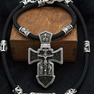 Designer 925 sterling silver Orthodox cross  depicting faces of the saints  (accessories,gifts)
