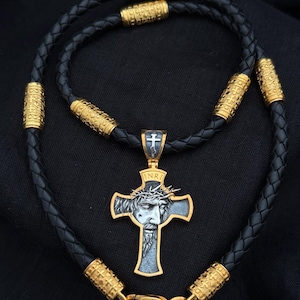 Designer 925 sterling silver gilded Orthodox cross  depicting faces of the saints  (accessories,gifts)