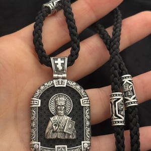Дизайнерская православная подвеска из стерлингового серебра 925 пробы с изображением ликов святых (аксессуары, подарки)