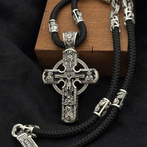Designer 925 sterling silver Orthodox cross  depicting faces of the saints  (accessories,gifts)