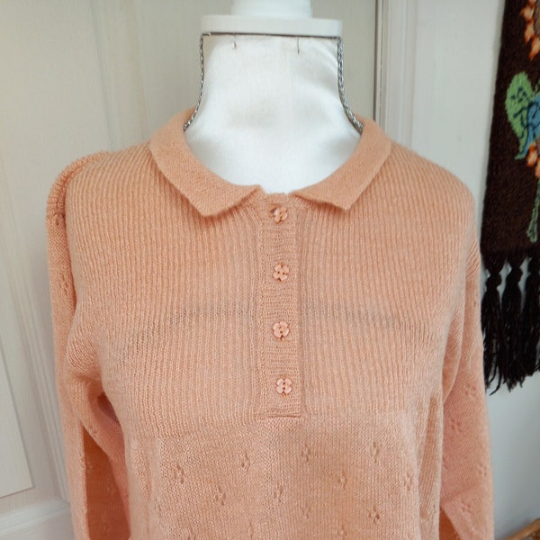 Vintage Womens 70s Peach Pullover WInter Jumper Size 16 (Never Worn)