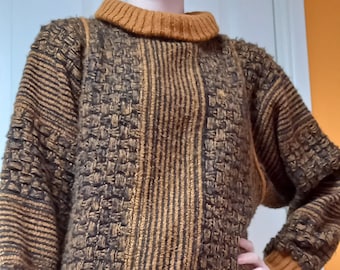 Vintage Womens 70s Wool Brown Turtleneck Jumper Size M