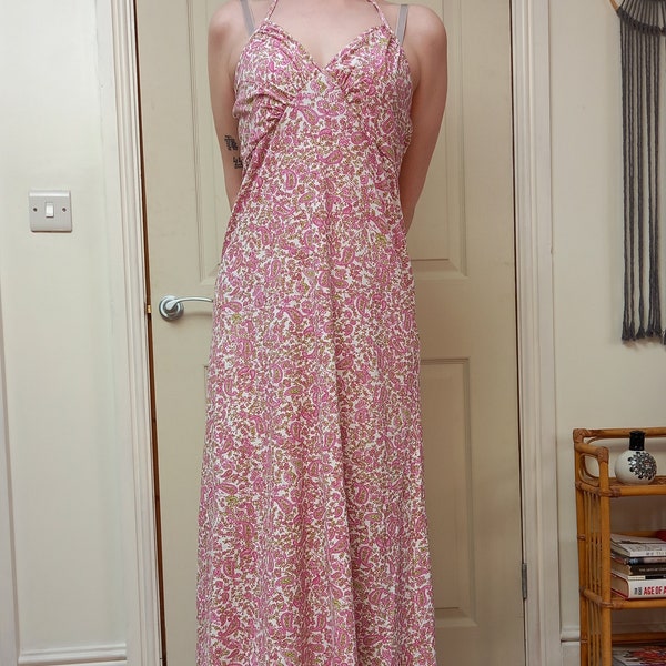 Vintage Womens 90s Handmade Pink Paisley Summer Maxi Dress Size S