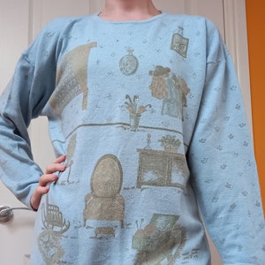 Vintage Womens 90s Cottagecore Blue Merino Wool Jumper Size L