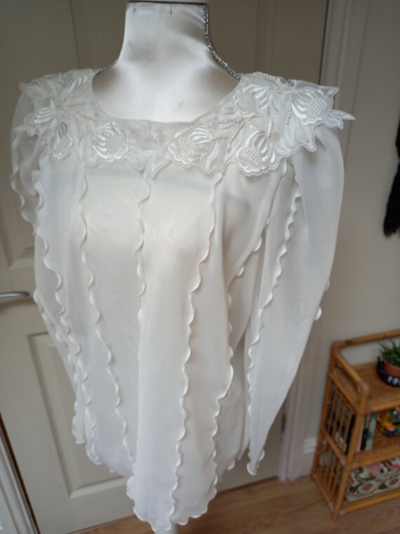 Vintage Womens 80s Frank Usher White Floral Pearl… - image 3