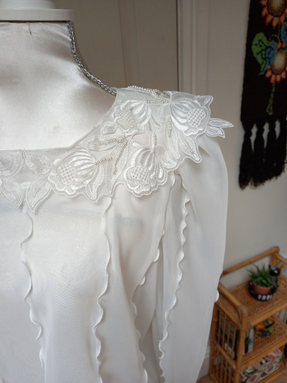 Vintage Womens 80s Frank Usher White Floral Pearl… - image 5