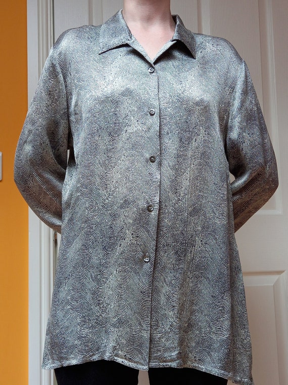 Vintage Womens 90s Jaeger Silk Abstract Oversized Shirt M