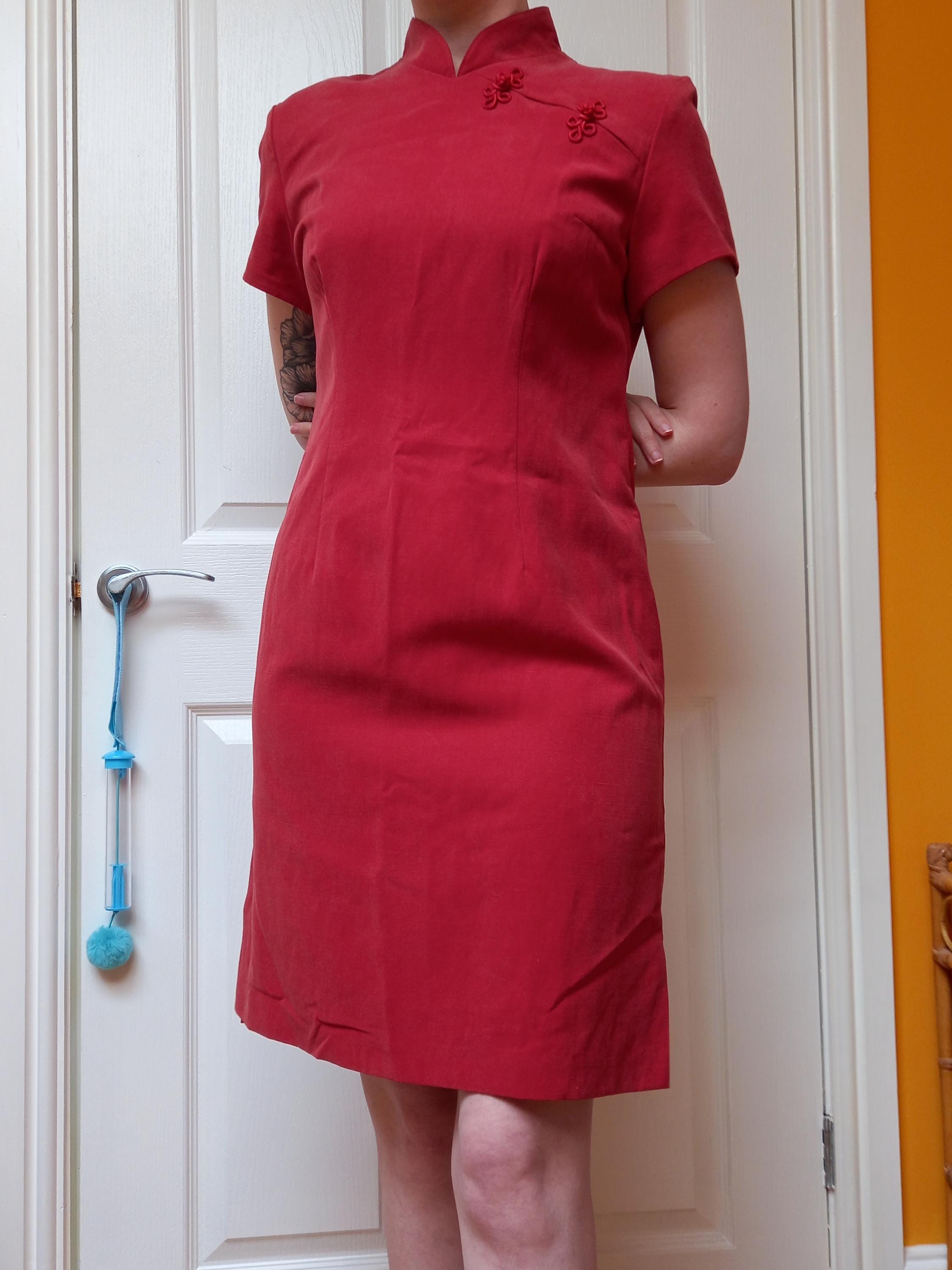 Red Dress Mandarin Collar - Etsy UK