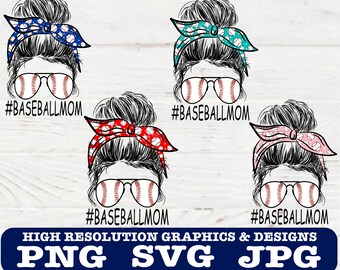 SVG /& PNG - Digital Design, Instant Download Baseball Messy Bun Girl Hair Pattern Bundle Easy to Use Silhouette Happy Mothers Day Softball