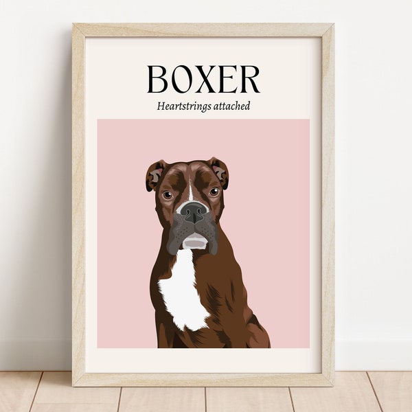 Personalized Boxer Pet Portrait, Personalised Gift For Pet Lover, Custom Dogs Canvas Portrait, Memorial Gift, Pet Wall Art, Puppy Drawing