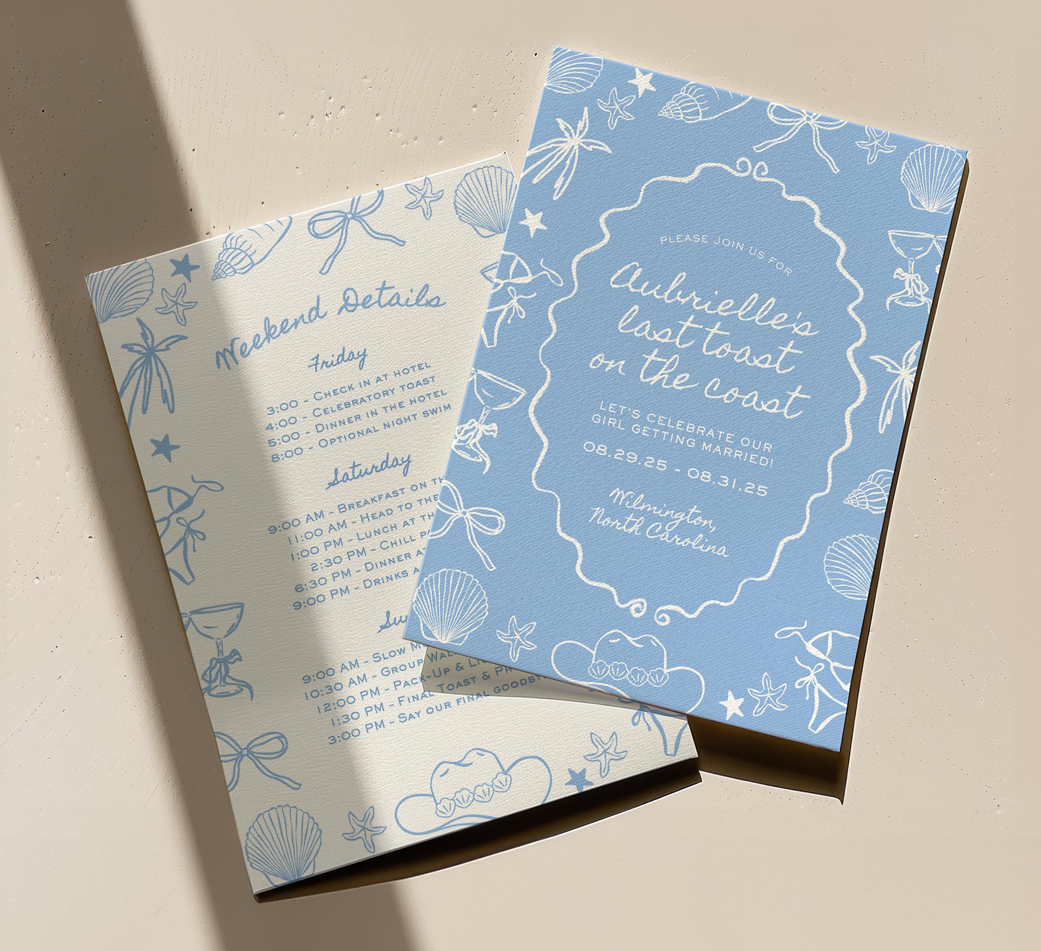 Editable Last Toast on the Coast Bachelorette Digital Invitation Template | Coquette Beach Bach Weekend Itinerary | Custom Text and Theme