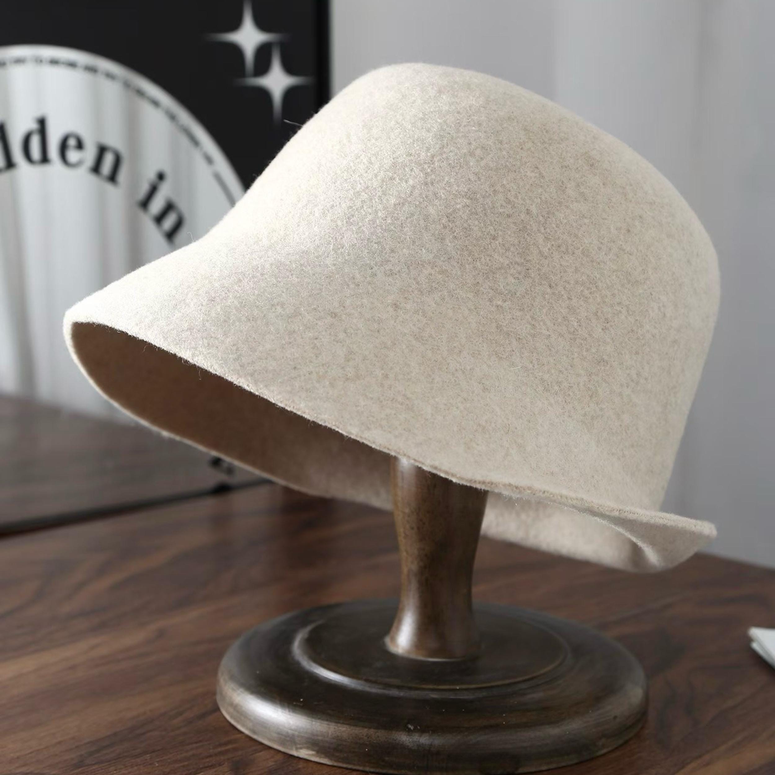 100% Wool Cloche Beret Hat With Brim, Winter Fashion Headwear