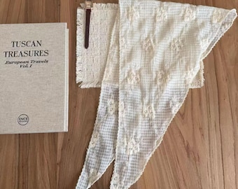 Sciarpa triangolare in 100% cotone e lino ricamata, fascia per capelli con pizzo floreale, accessorio per cravatta