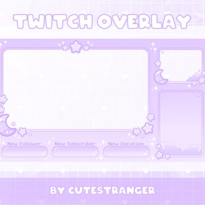 Purple Moon Twitch Overlay: Pastel Sparkle Stream Graphics