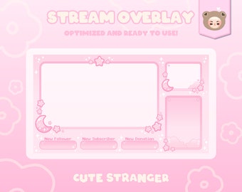 PINK MOON Twitch Overlay  / Stream Graphics / Cute / Streamer / Sparkle / Pink / Pastel / Aesthetic