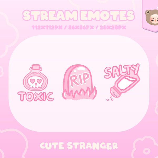 pastel twitch emotes pink rip toxic salty / Stream Graphics / Cute / Streamer / Sparkle / Pink / Pastel / Aesthetic