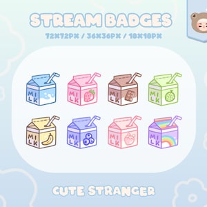 MILK CARTON Twitch Badges / Stream Graphics / Fofo / Streamer / Brilhante / Rosa / Pastel / Estético