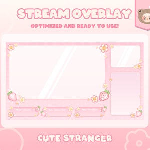 PINK STRAWBERRY Twitch Overlay  / Stream Graphics / Cute / Streamer / Sparkle / Pink / Pastel / Aesthetic