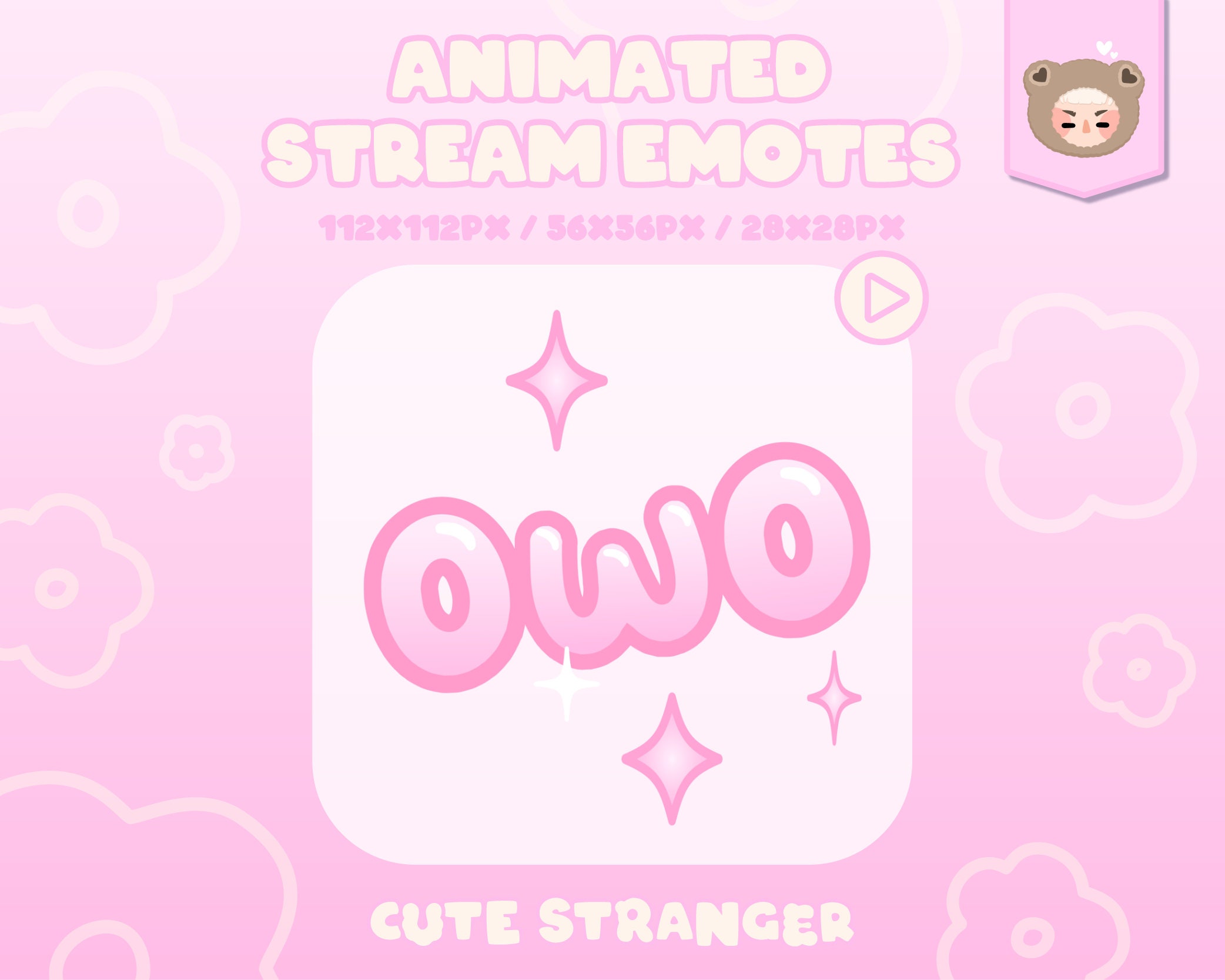 Animated OwO Twitch Emote: Pastel Pink Stream Graphics (GIF)