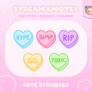 Pastel Conversation Hearts Twitch Emotes: Stream Graphics (Digital Download)