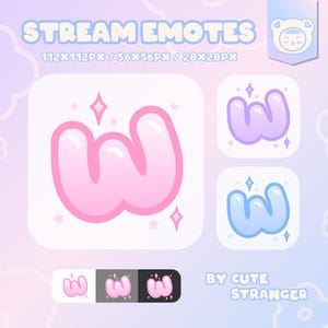 Pastel W Twitch Emotes: Pink, Blue, Purple (PNG Digital Download)