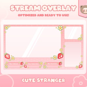 3 LAYOUTS STRAWBERRY Twitch Overlay / Stream Graphics / Cute / Streamer / Sparkle / Pink / Pastel / Aesthetic