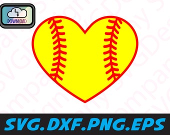softball heart svg, softball svg, softball w kształcie serca svg, naklejka softball png, softball png do sublimacji