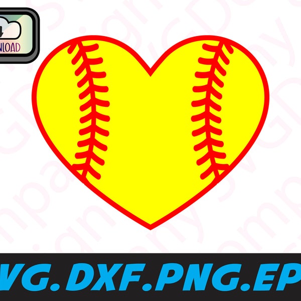 softball heart svg, softball svg, heart shaped softball  svg, softball decal png, softball png for sublimation