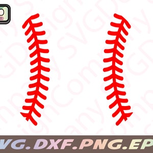 May include: Two red baseball stitch designs, each with 12 stitches, isolated on a white background.