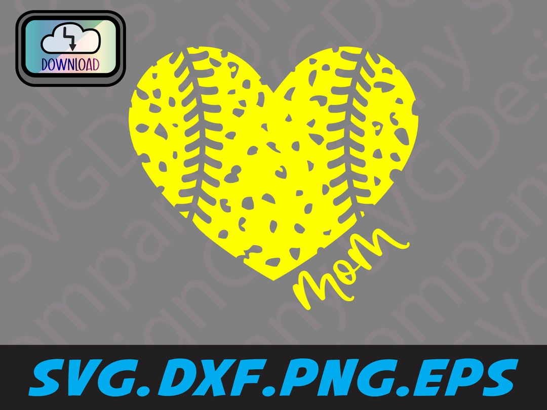 Softball Mom Svg With Heart Distressed Softball Heart Svg for Etsy