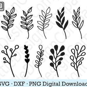 Hand drawn leaves svg bundle, branch svg bundle, wreath elements svg bundle,leaves cut file for cricut, branch svg bundle, eps, png, dig