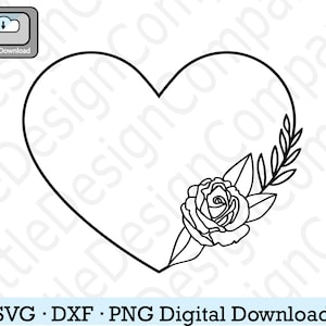 moldura de coração floral svg, moldura de borda de coração svg, svg em forma de coração, moldura de monograma svg, arquivo de corte de coração floral para cricut, eps, png, arquivo dxf