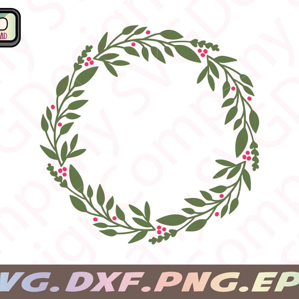 Round Chrismas Wreath svg for Christmas Decor projects, Christmas svg for craft cutting machines such as Cricut, Christmas wreath png