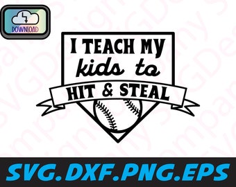 Baseball svg, uczę moje dziecko uderzać i kraść svg, softball svg, baseball mom svg, home plate svg, baseball svg dla cricut lub sylwetki