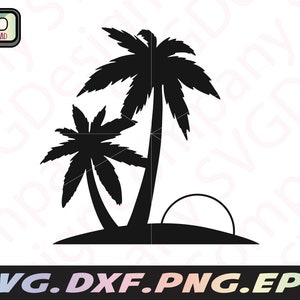 palme in formato SVG per Cricut, palme sull'isola con sole al tramonto in formato SVG, isola tropicale in formato SVG, palma PNG per sublimazione, download digitale