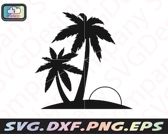 Palm Trees Island Sunset SVG PNG: Cricut Silhouette Cut Files (Digital Download)