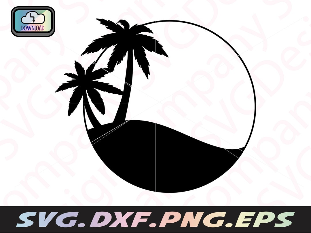 Palm Tree Svg With Round Frame, Palm Tree Png With Round Frame, Beach