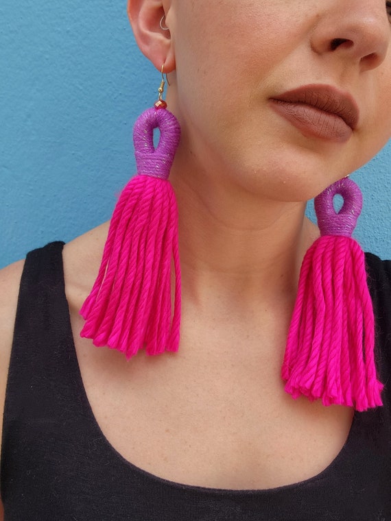 Lightweight Bold Earrings, Funky Statement Jewelry, Colorful Fringe Earrings, Stocking Stuffers for Girls, Christmas Gift for Women