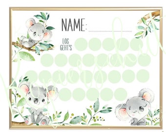 REWARD SHEET for kids to print | Koala Bear, Animals, Bonus, Motivation, Learning Motivation, Digital