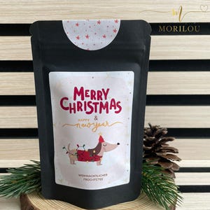 Weihnachtstee Früchtetee, Tee Geschenk zu Weihnachten, kleines Mitgebsel, Wichtelgeschenk, Adventskalender, Weihnachtszeit, Dackel, Hund