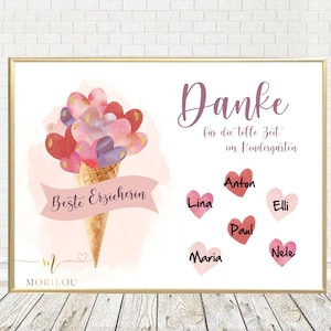 Abschiedsgeschenk für die Erzieherin, Herzen mit Namen der Kinder, + gratis PDF, personalisiertes Abschiedsgeschenk Kindergarten, Danke