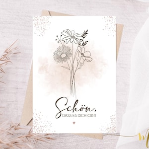 Postkarte Schön, dass es dich gibt!  Geschenk für die Freundin, Nachbarin, Kollegin, kleiner Gruß, Dankeschön, Karte, Grußkarte, Mitgebsel