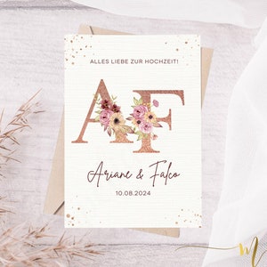 Hochzeitskarte personalisiert mit Umschlag - Klappkarte, Karte, Postkarte, Glückwunschkarte zur Hochzeit, Hochzeitsgeschenk, Boho, Blumen