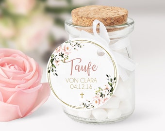 24 AUFKLEBER zur Taufe | personalisiert | mit Name | Gastgeschenke | Blumen | Babyparty, Sticker, Etiketten