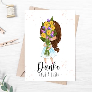Postkarte "Danke mit Blumen" - Karte, Postkarte, Geschenk, Muttertag, dankeschön, bluemstrauß