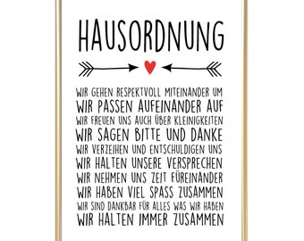 POSTER | Hausordnung, Familie, Haus, rules, Regeln, Wanddekoration, wall art, Geschenk, Umzug, Einzug